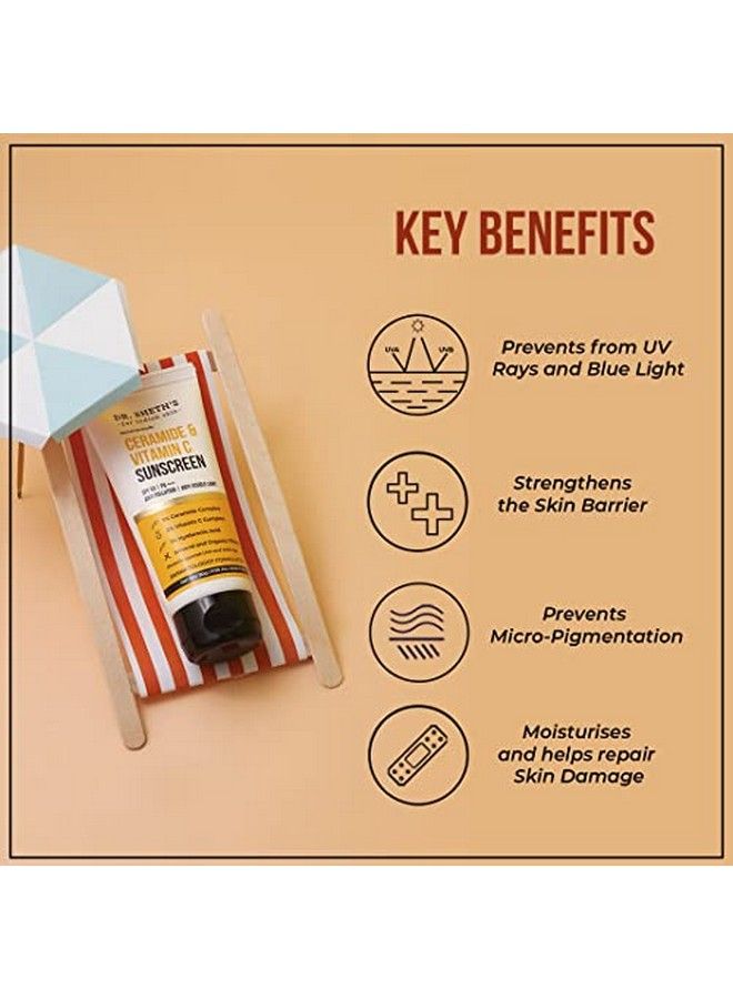 Dr. Sheth's Sunscreen Spf 50 With Ceramide & Vitamin C For Oily Sensitive Acne Prone Or Dry Skin Nongreasy Water Resistant  Zero White Cast Plus Uva Uvb Sun Protection 50G - Image 5