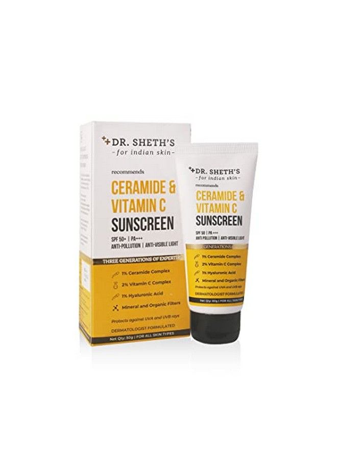 Dr. Sheth's Sunscreen Spf 50 With Ceramide & Vitamin C For Oily Sensitive Acne Prone Or Dry Skin Nongreasy Water Resistant  Zero White Cast Plus Uva Uvb Sun Protection 50G - Image 1