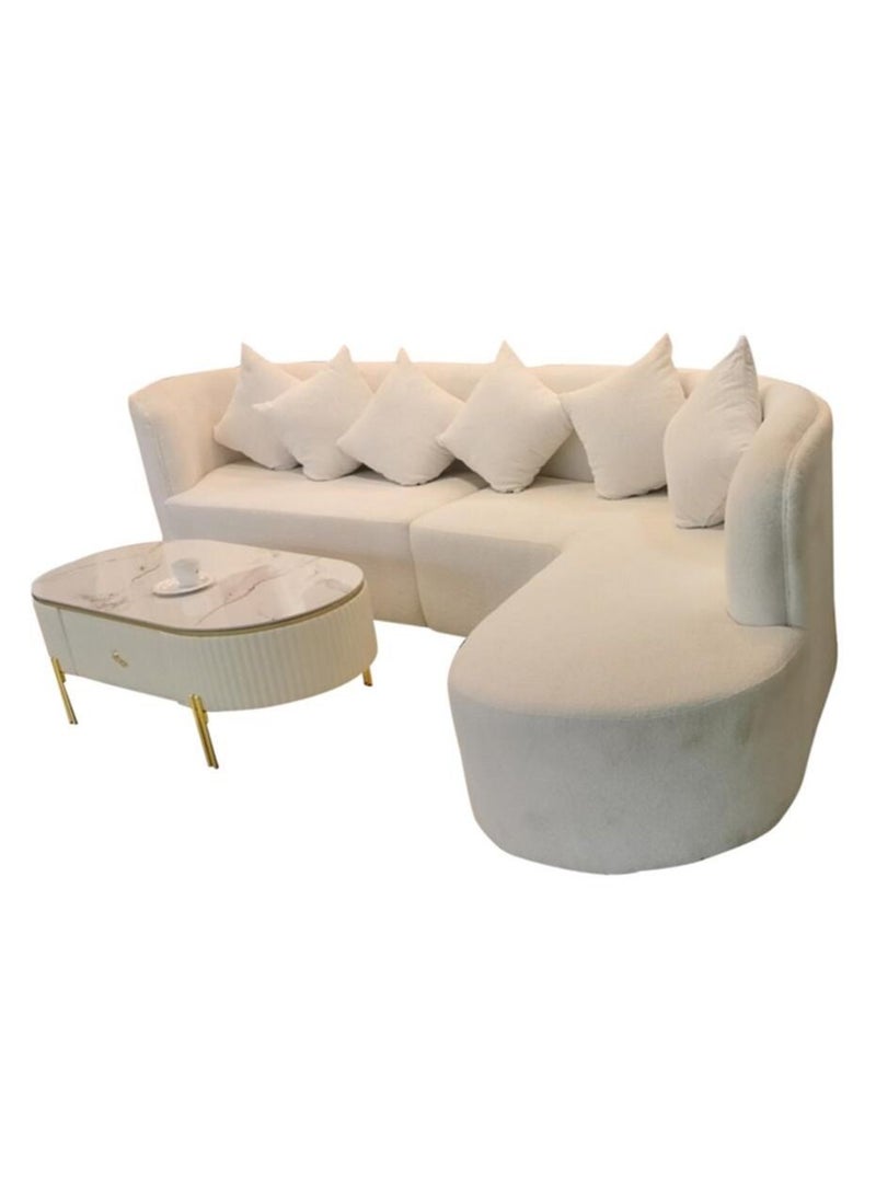 AAF FURNITURE Light Luxury Lambswool White Curved Fabric Sofa L Shape  Boucle Living Room 5 Seater 390x160x85  - Image 2