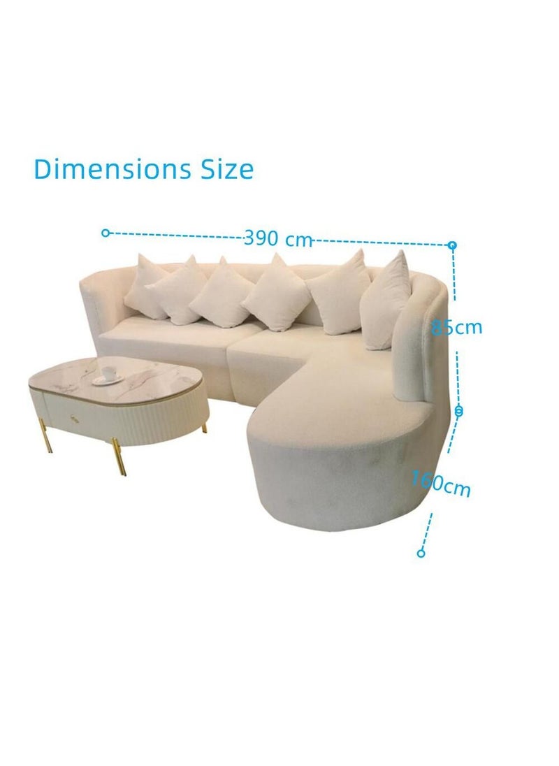 AAF FURNITURE Light Luxury Lambswool White Curved Fabric Sofa L Shape  Boucle Living Room 5 Seater 390x160x85  - Image 4