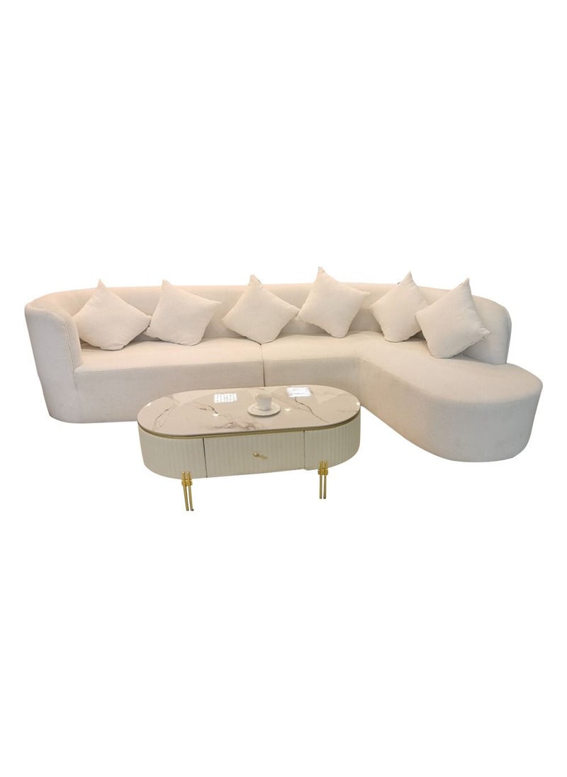 AAF FURNITURE Light Luxury Lambswool White Curved Fabric Sofa L Shape  Boucle Living Room 5 Seater 390x160x85  - Image 1