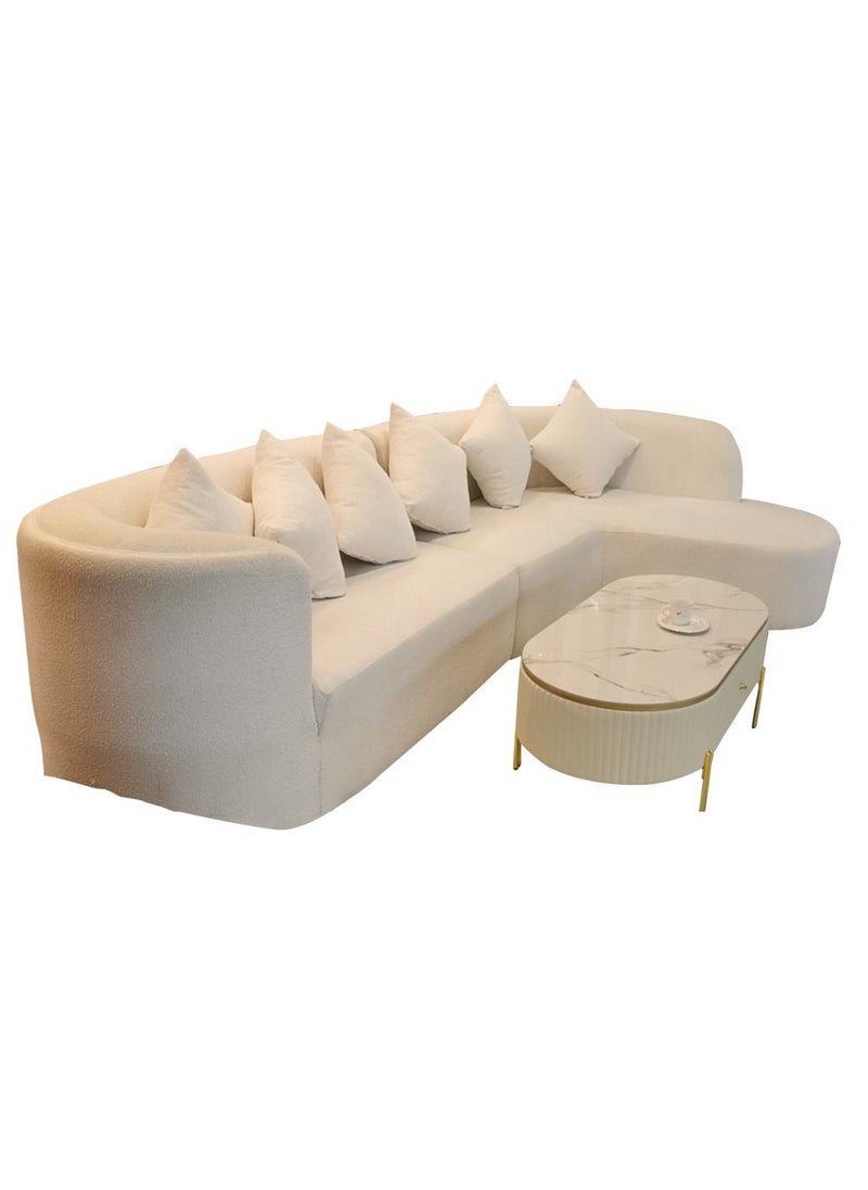 AAF FURNITURE Light Luxury Lambswool White Curved Fabric Sofa L Shape  Boucle Living Room 5 Seater 390x160x85  - Image 3