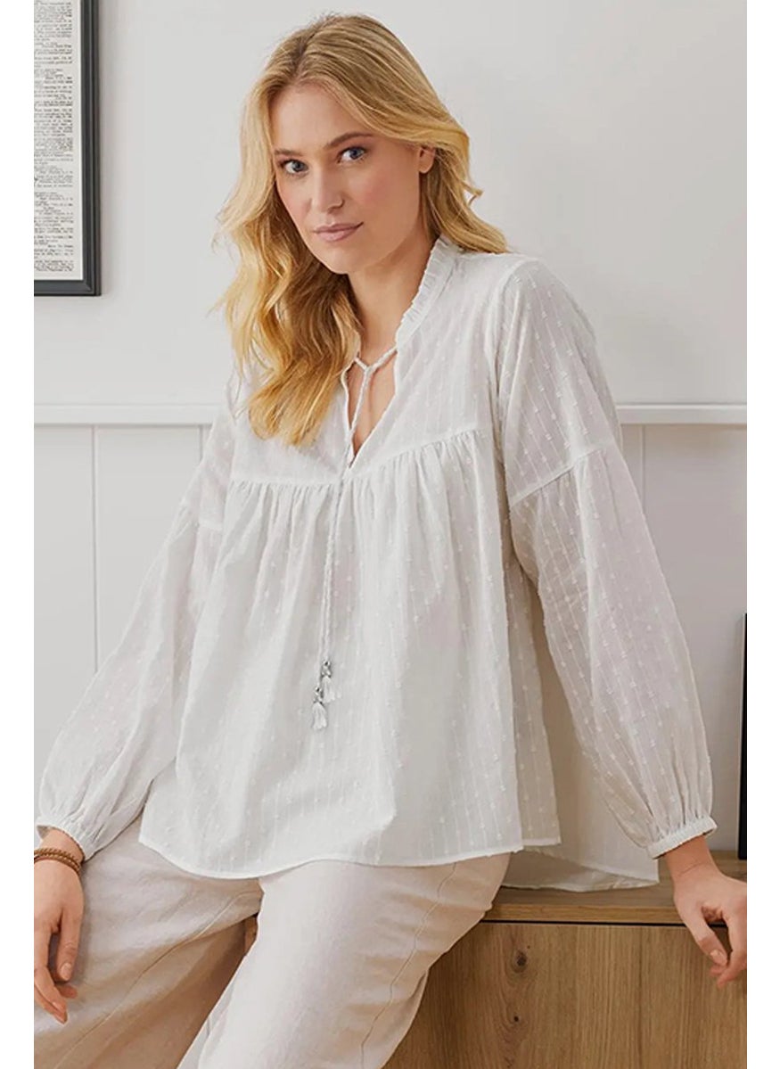 Tchibo Women Tunic Plain Blouse Tops, White  - Image 1