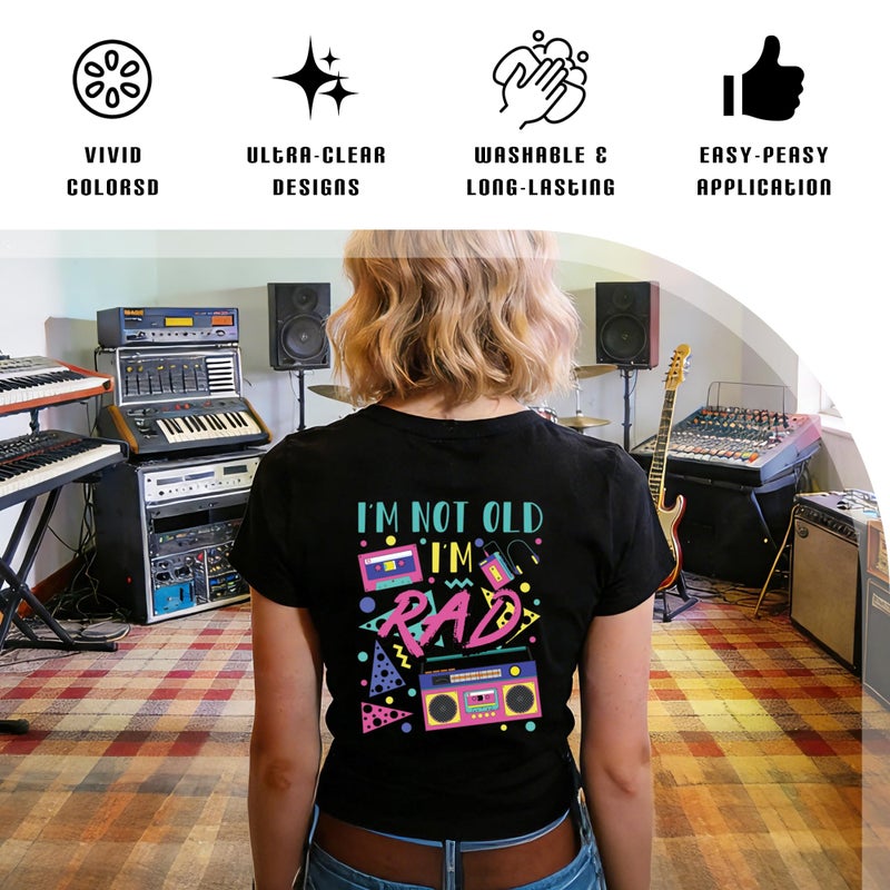 Dazoratix DTF Transfers Ready to Press - 20 Sheets Back to 80s Iron on Patches for Women T Shirts Retro Neon Vintage 90s Disco Heat Stickers Vinyl Decals for Clothes Costume Party DIY Craft Decoration - Image 4
