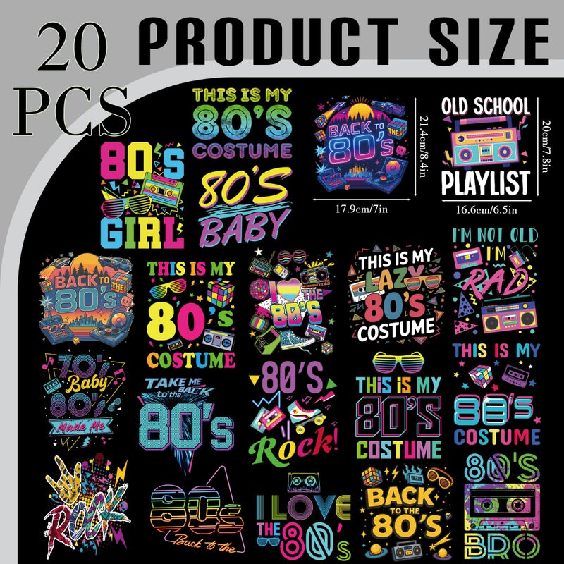 Dazoratix DTF Transfers Ready to Press - 20 Sheets Back to 80s Iron on Patches for Women T Shirts Retro Neon Vintage 90s Disco Heat Stickers Vinyl Decals for Clothes Costume Party DIY Craft Decoration - Image 2