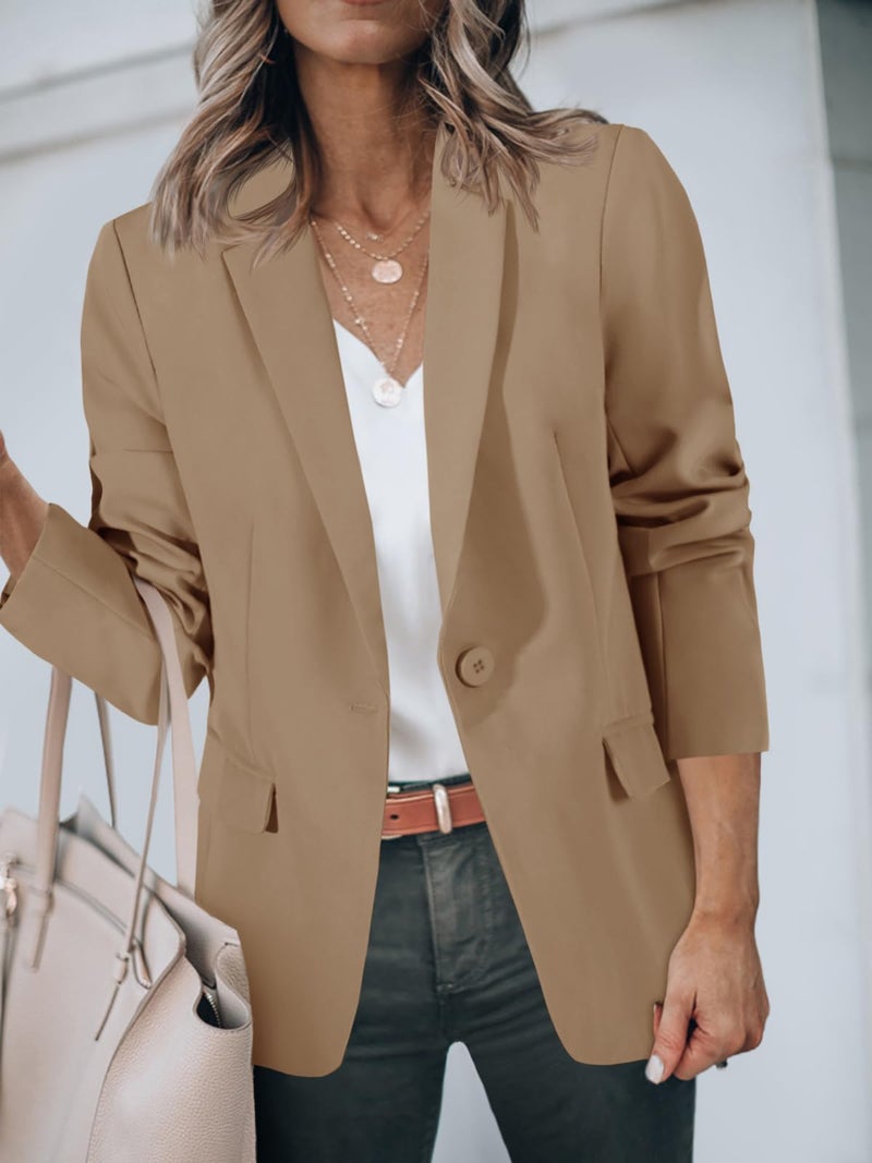 Cicy Bell Womens Casual Blazers Open Front Long Sleeve Work Office Suit Jackets Blazer Dark Khaki - Image 4