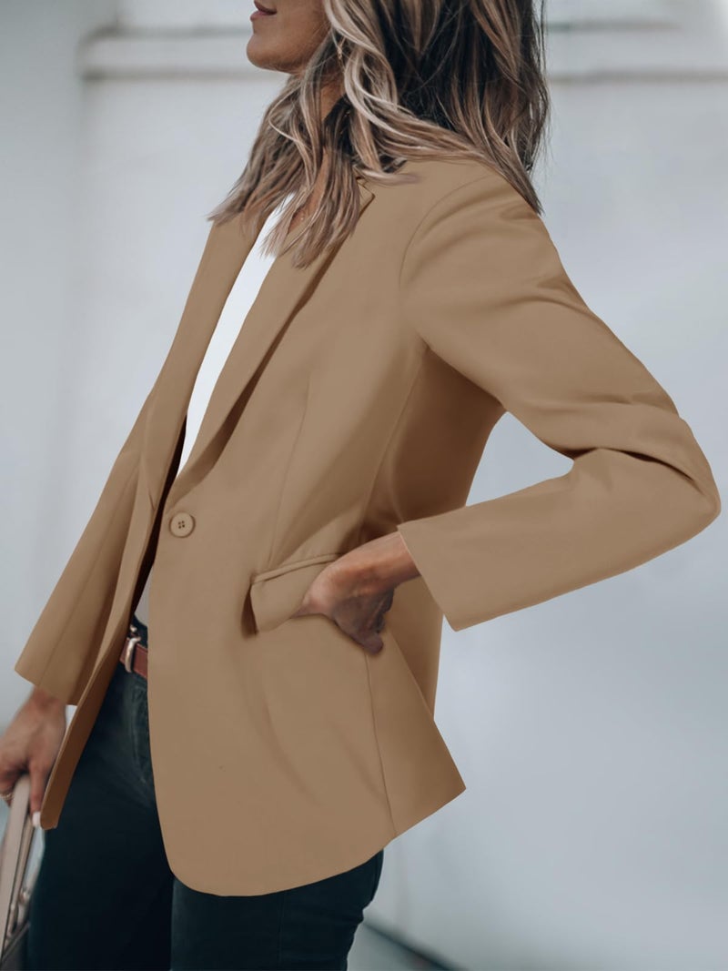 Cicy Bell Womens Casual Blazers Open Front Long Sleeve Work Office Suit Jackets Blazer Dark Khaki - Image 3