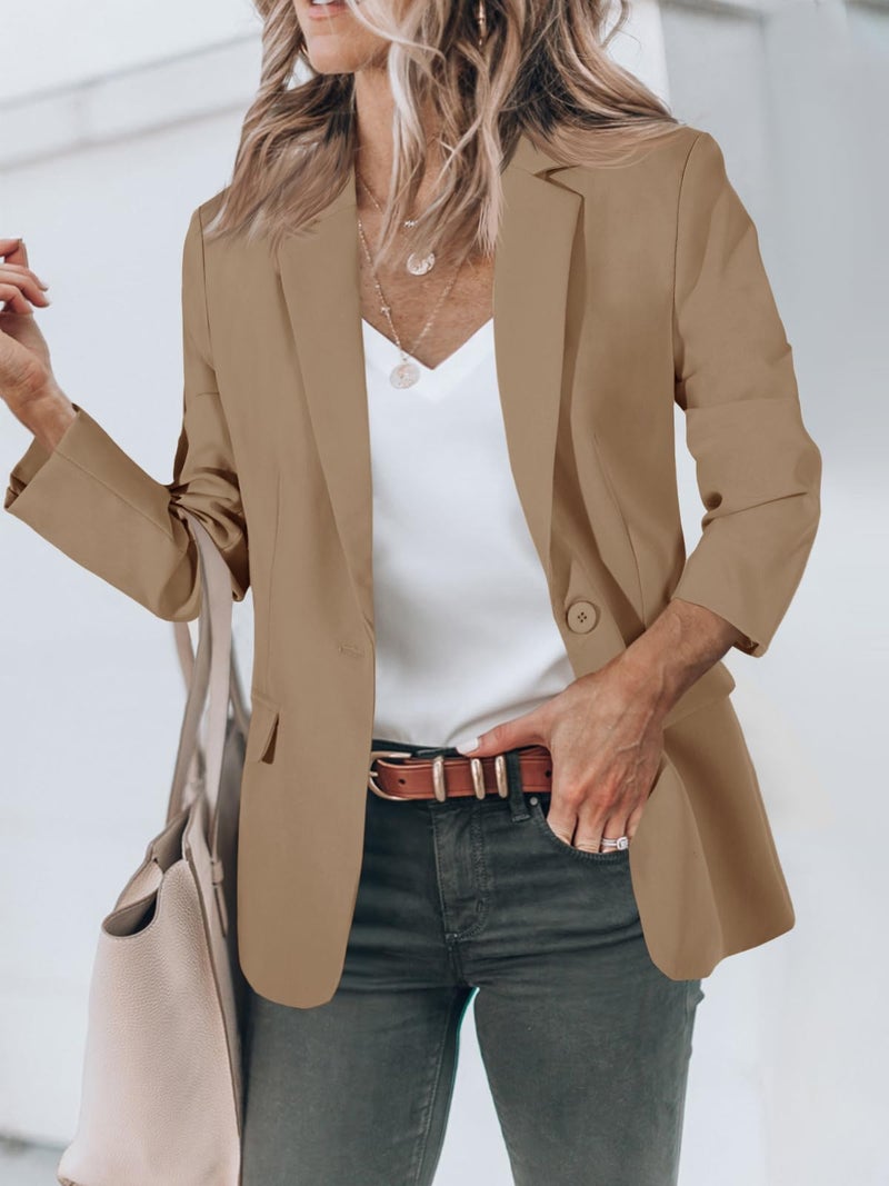 Cicy Bell Womens Casual Blazers Open Front Long Sleeve Work Office Suit Jackets Blazer Dark Khaki - Image 2