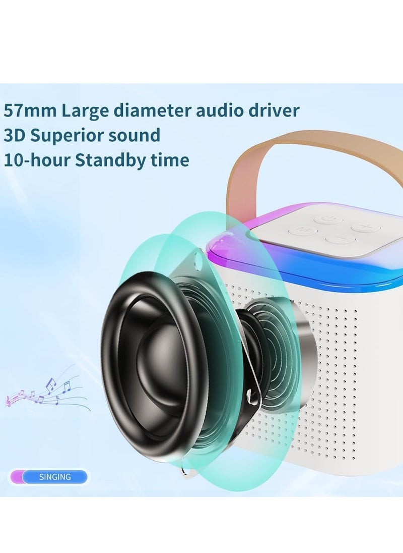 Portable Karaoke Machine with 2 Wireless Microphones – Mini Karaoke Speaker with LED Lights, Bluetooth, TF Card & AUX Input for Kids & Adults – Perfect for Birthday Parties, Singing & Fun (White)