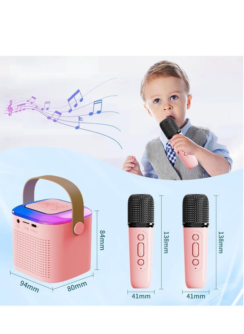 Portable Karaoke Machine with 2 Wireless Microphones – Mini Karaoke Speaker with LED Lights, Bluetooth, TF Card & AUX Input for Kids & Adults – Perfect for Birthday Parties, Singing & Fun (White)