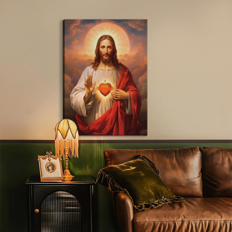 QGNBGBJ Framed Sacred Heart of Jesus Wall Art - Image 3