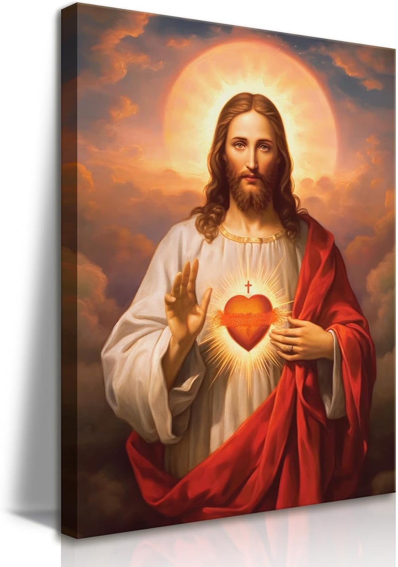 QGNBGBJ Framed Sacred Heart of Jesus Wall Art - Image 1