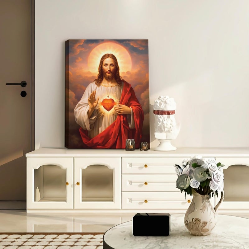 QGNBGBJ Framed Sacred Heart of Jesus Wall Art - Image 4