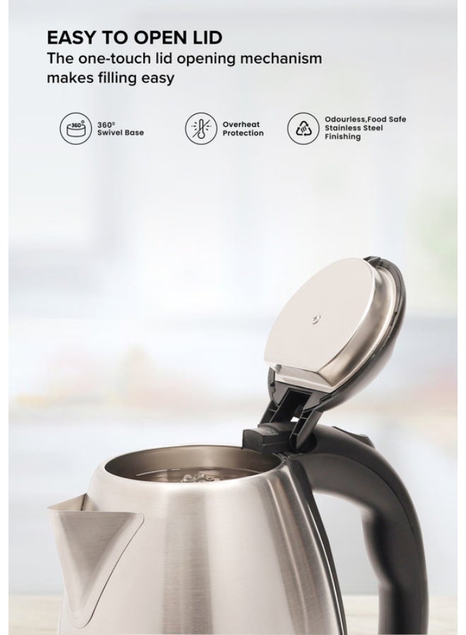Clikon Stainless Steel Electric Cordless Kettle With 360° Swivel Base Power Cord Storage Auto Cut-off Function LED Indicator 2 Years Warranty 1.8 L 1500 W CK5130 Silver/Black - Image 3