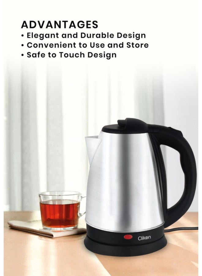 Clikon Stainless Steel Electric Cordless Kettle With 360° Swivel Base Power Cord Storage Auto Cut-off Function LED Indicator 2 Years Warranty 1.8 L 1500 W CK5130 Silver/Black - Image 5