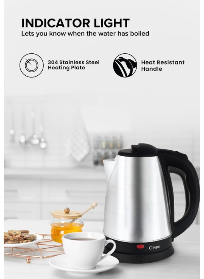 Clikon Stainless Steel Electric Cordless Kettle With 360° Swivel Base Power Cord Storage Auto Cut-off Function LED Indicator 2 Years Warranty 1.8 L 1500 W CK5130 Silver/Black - Image 4