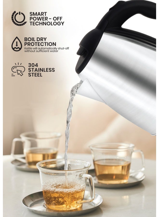 Clikon Stainless Steel Electric Cordless Kettle With 360° Swivel Base Power Cord Storage Auto Cut-off Function LED Indicator 2 Years Warranty 1.8 L 1500 W CK5130 Silver/Black - Image 2