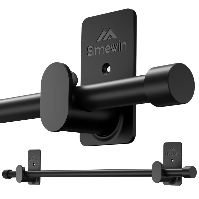 SIMEWIN Curtain Rods No Drilling for Windows 30 to 60 Inches,5/8 Inch Diameter No Drill Small Curtain Rod Set with 3M Adhesive Brackets, Black - Image 1