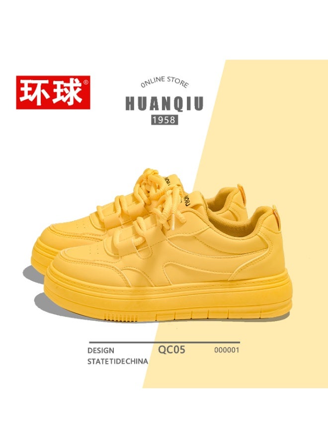 HUANQIU 1958 All-Yellow Platform Sneakers Women's Trendy Casual Shoes QC05 36SIZE