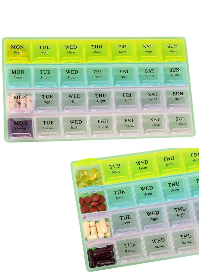 Large Weekly Pill Organizer 4 Times A Day - 28 Compartment Medicine Pill Container and Travel Case | Moisture-Proof, 7 Day Portable Vitamin, Fish Oil, Supplement Dispenser with Clear Bold Fonts and Easy Operation, BPA-Free for Seniors. - Image 1