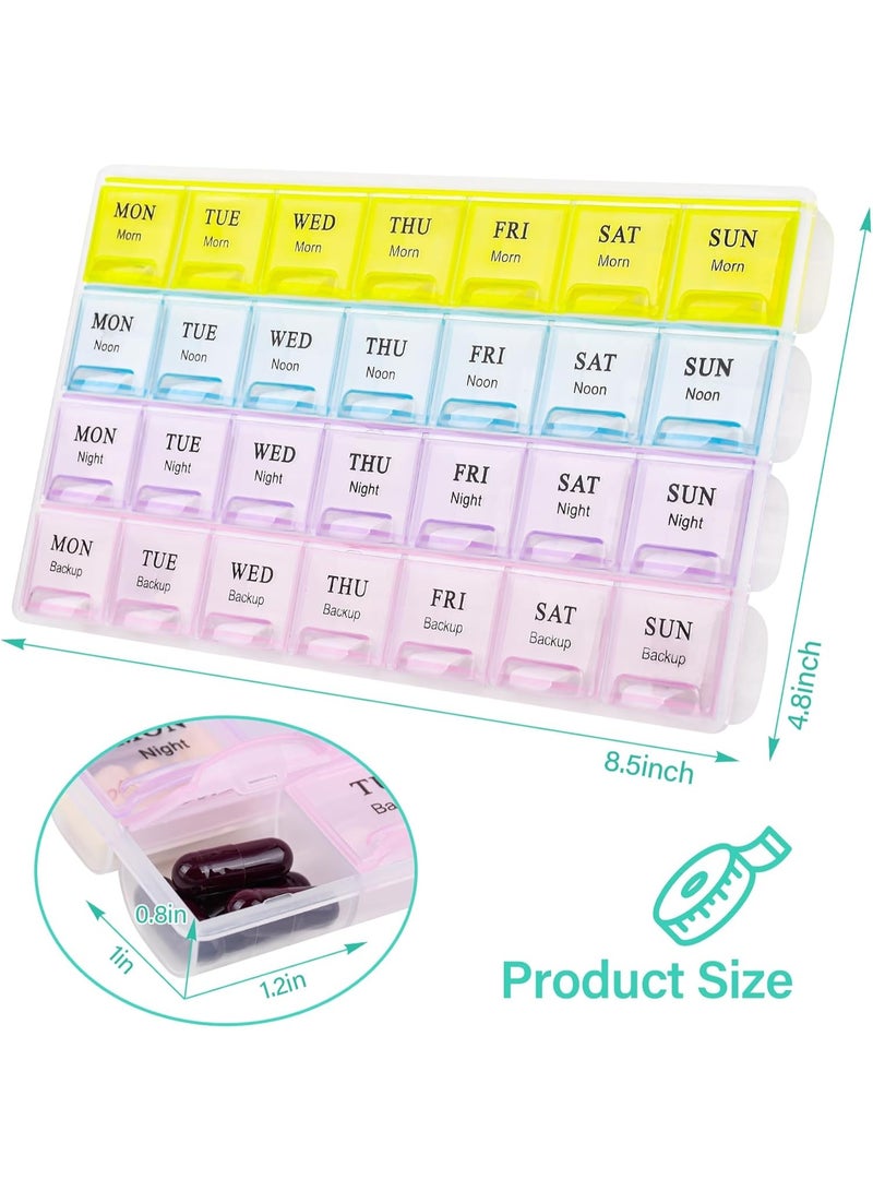 Large Weekly Pill Organizer 4 Times A Day - 28 Compartment Medicine Pill Container and Travel Case | Moisture-Proof, 7 Day Portable Vitamin, Fish Oil, Supplement Dispenser with Clear Bold Fonts and Easy Operation, BPA-Free for Seniors. - Image 2