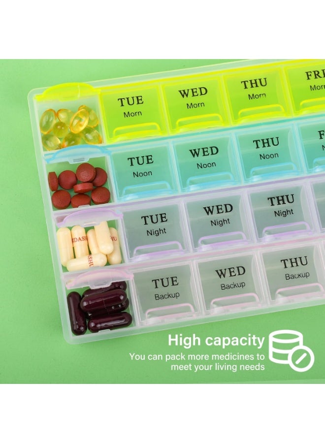 Large Weekly Pill Organizer 4 Times A Day - 28 Compartment Medicine Pill Container and Travel Case | Moisture-Proof, 7 Day Portable Vitamin, Fish Oil, Supplement Dispenser with Clear Bold Fonts and Easy Operation, BPA-Free for Seniors. - Image 5