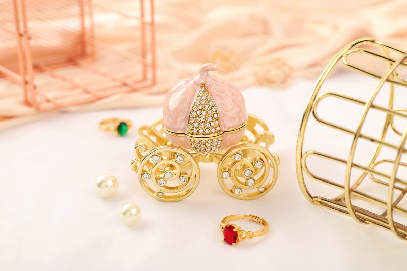 QIFU Classical Pink Pumpkin Carriage Enamel Trinket Box Hinged, Unique Gift for Family - Image 2