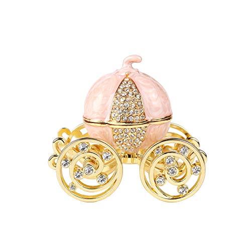 QIFU Classical Pink Pumpkin Carriage Enamel Trinket Box Hinged, Unique Gift for Family - Image 1
