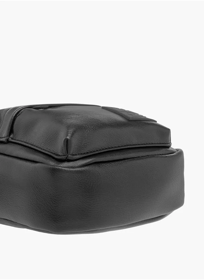 لي كوبر Men Textured Crossbody Bag with Adjustable Strap and Zip Closure