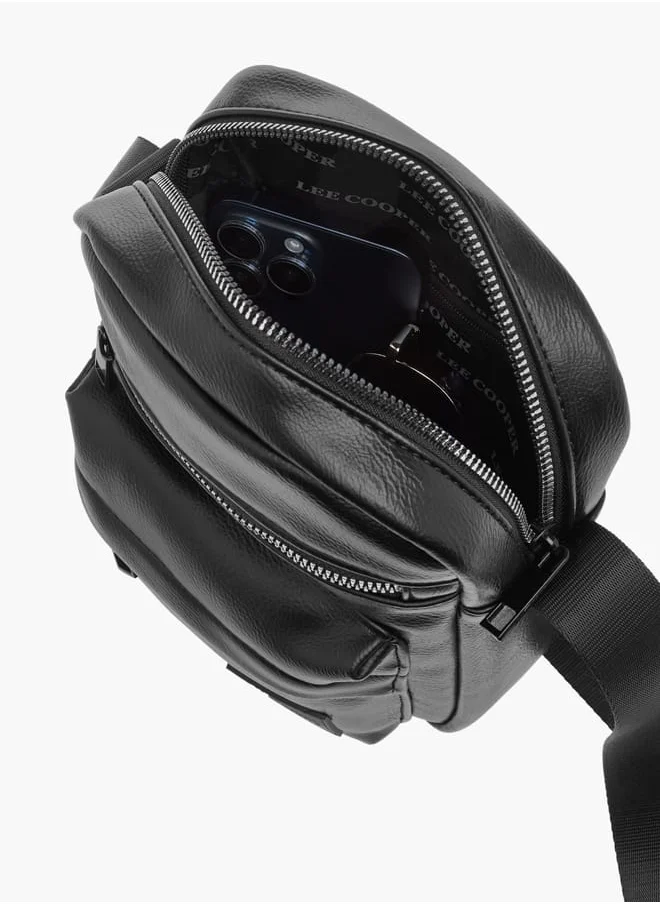 لي كوبر Men Textured Crossbody Bag with Adjustable Strap and Zip Closure