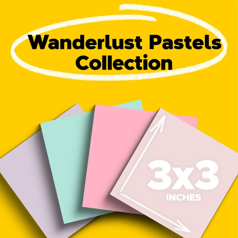 Post It Post-it 100% Recycled Paper Super Sticky Notes, 3 in. x 3 in., 24 Pads, 70 Sheets per Pad, Wanderlust Pastels, School Supplies and Office Products - Image 2