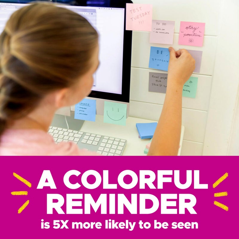 Post It Post-it 100% Recycled Paper Super Sticky Notes, 3 in. x 3 in., 24 Pads, 70 Sheets per Pad, Wanderlust Pastels, School Supplies and Office Products - Image 5