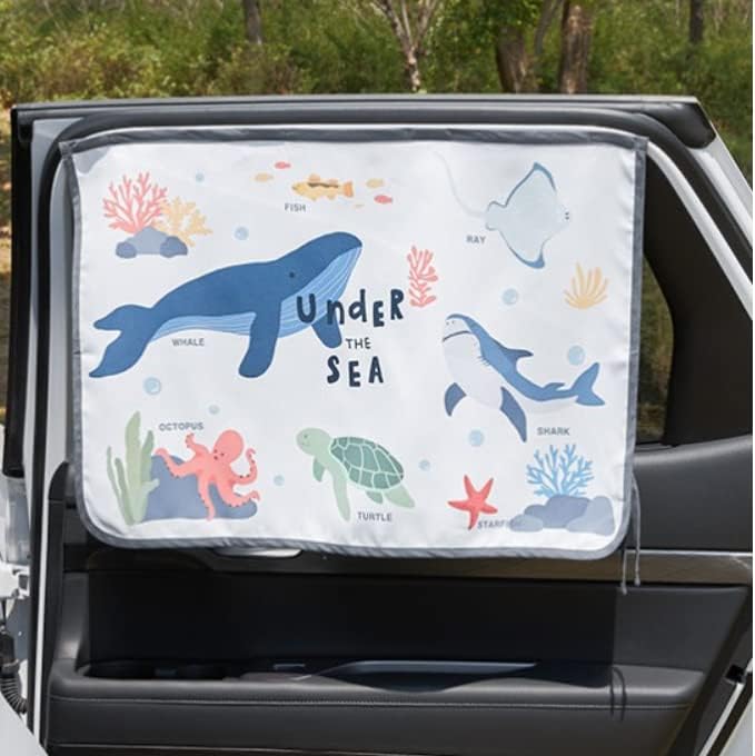 bebedeco Magnetic Car Sun Shade Curtain for Side Window – Sun Blocker and UV Protector for Baby, Kids, and Pets – Universal Fit with Built-in Magnets for Steel-Framed Door (Sea Friends) - Image 2