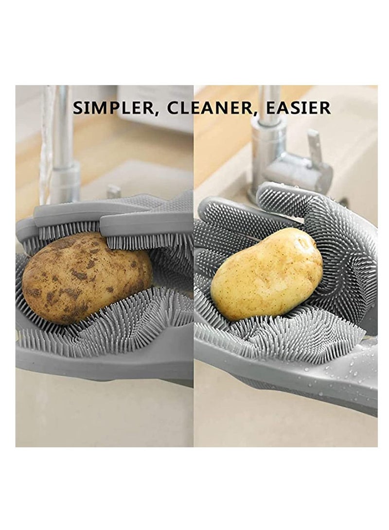 Magic Silicone Dishwashing Gloves, Reusable Gloves with Wash Scrubbe, Kitchen ,Reusable Heat Resistant for Kitchen, Bathroom, Car, Pet(Grey, 1 Pair) - Image 4