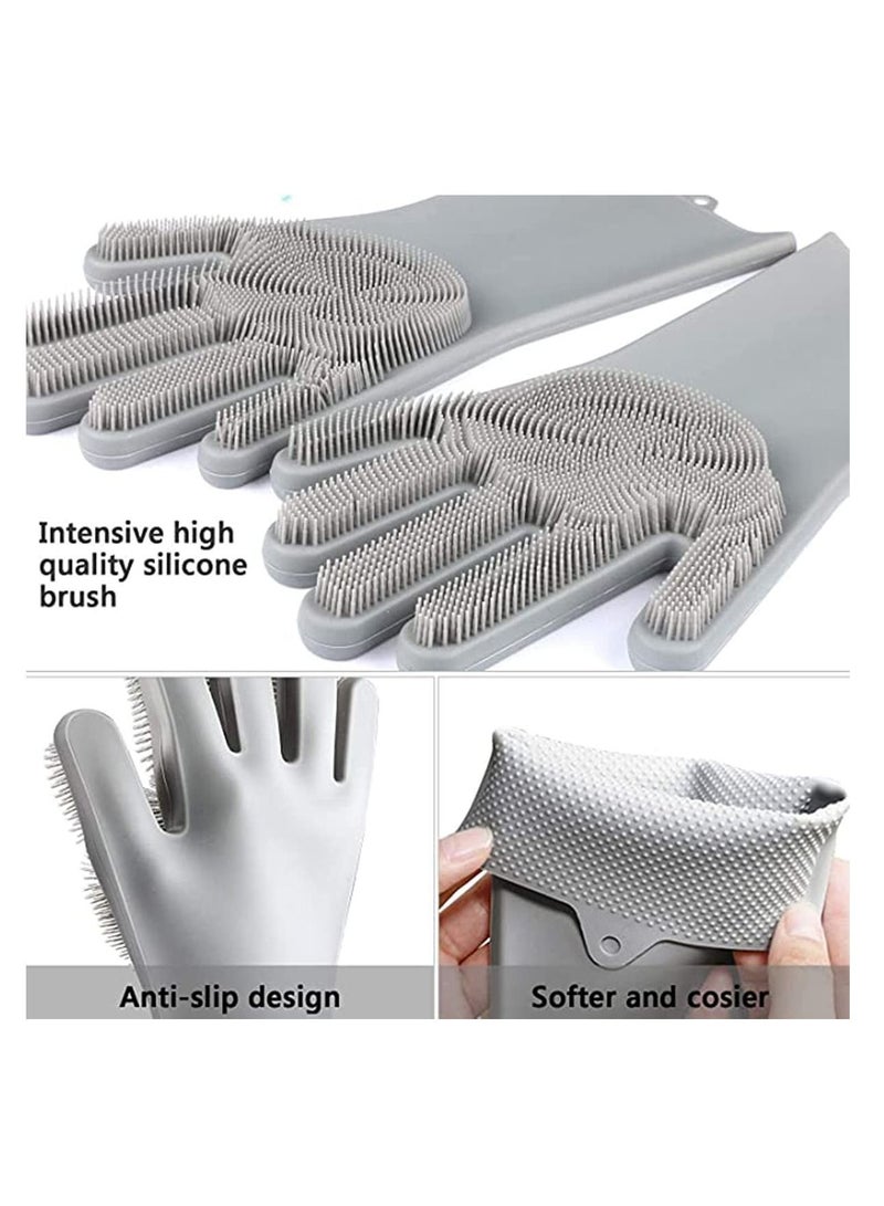 Magic Silicone Dishwashing Gloves, Reusable Gloves with Wash Scrubbe, Kitchen ,Reusable Heat Resistant for Kitchen, Bathroom, Car, Pet(Grey, 1 Pair) - Image 2