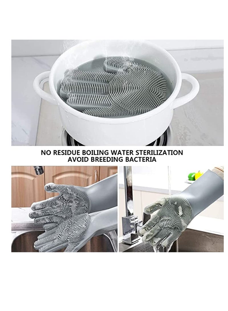 Magic Silicone Dishwashing Gloves, Reusable Gloves with Wash Scrubbe, Kitchen ,Reusable Heat Resistant for Kitchen, Bathroom, Car, Pet(Grey, 1 Pair) - Image 5