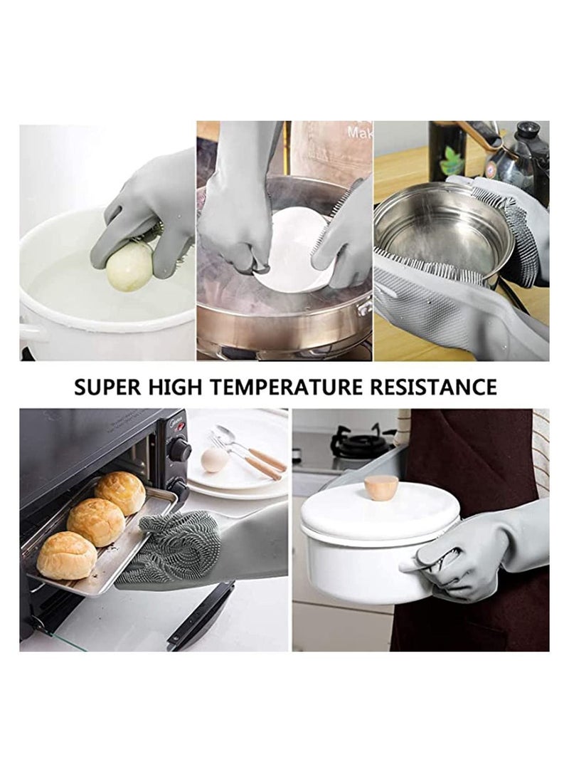 Magic Silicone Dishwashing Gloves, Reusable Gloves with Wash Scrubbe, Kitchen ,Reusable Heat Resistant for Kitchen, Bathroom, Car, Pet(Grey, 1 Pair) - Image 3