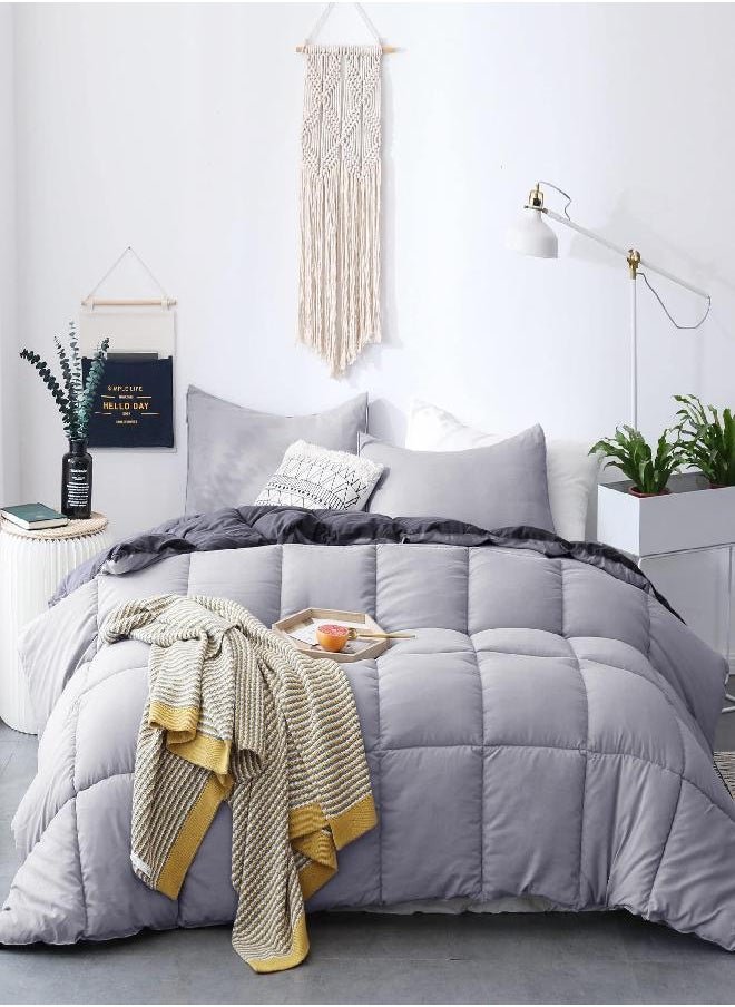 KASENTEX - KASENTEX All Season Down Alternative Quilted Comforter Set Reversible Ultra Soft Duvet Insert Machine Washable, Queen, Quartz Silver/Pebble Grey - Image 1