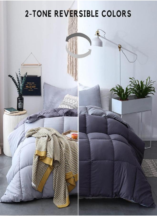 KASENTEX - KASENTEX All Season Down Alternative Quilted Comforter Set Reversible Ultra Soft Duvet Insert Machine Washable, Queen, Quartz Silver/Pebble Grey - Image 1
