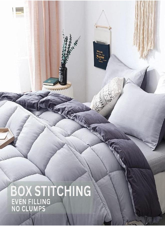 KASENTEX - KASENTEX All Season Down Alternative Quilted Comforter Set Reversible Ultra Soft Duvet Insert Machine Washable, Queen, Quartz Silver/Pebble Grey - Image 1
