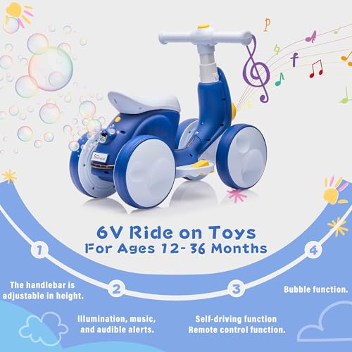JoyRydz 6V Electric Baby Balance Bike with Bubble Machine4 in 1 Toddler Balance Bike wRemote Control for 1 Year Old Boys Girls Kids Bubble Bike Ride on Toys wPowered MotorMusicLED Lights Blue - Image 5