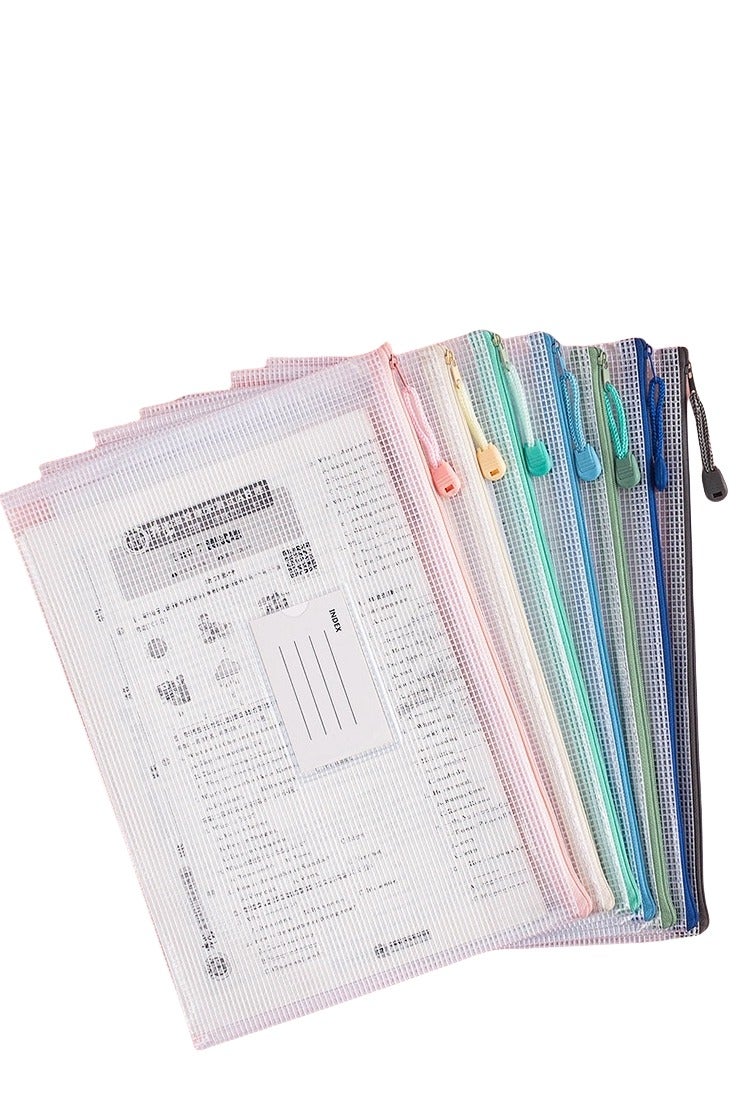 Generic 7 Pcs A4 Zipper File Bags, Zippered Waterproof PVC Pouch Plastic Zip Document Filing Folder 7 Colors, Document Bag with Label Pocket - Image 1