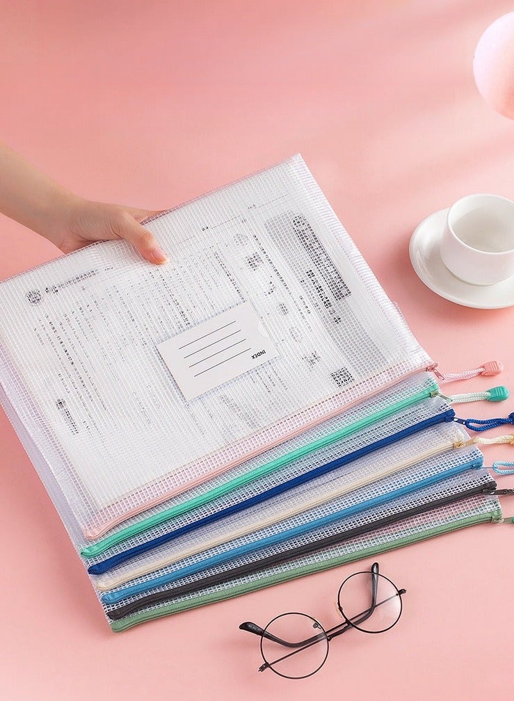 7 Pcs A4 Zipper File Bags, Zippered Waterproof PVC Pouch Plastic Zip Document Filing Folder 7 Colors, Document Bag with Label Pocket