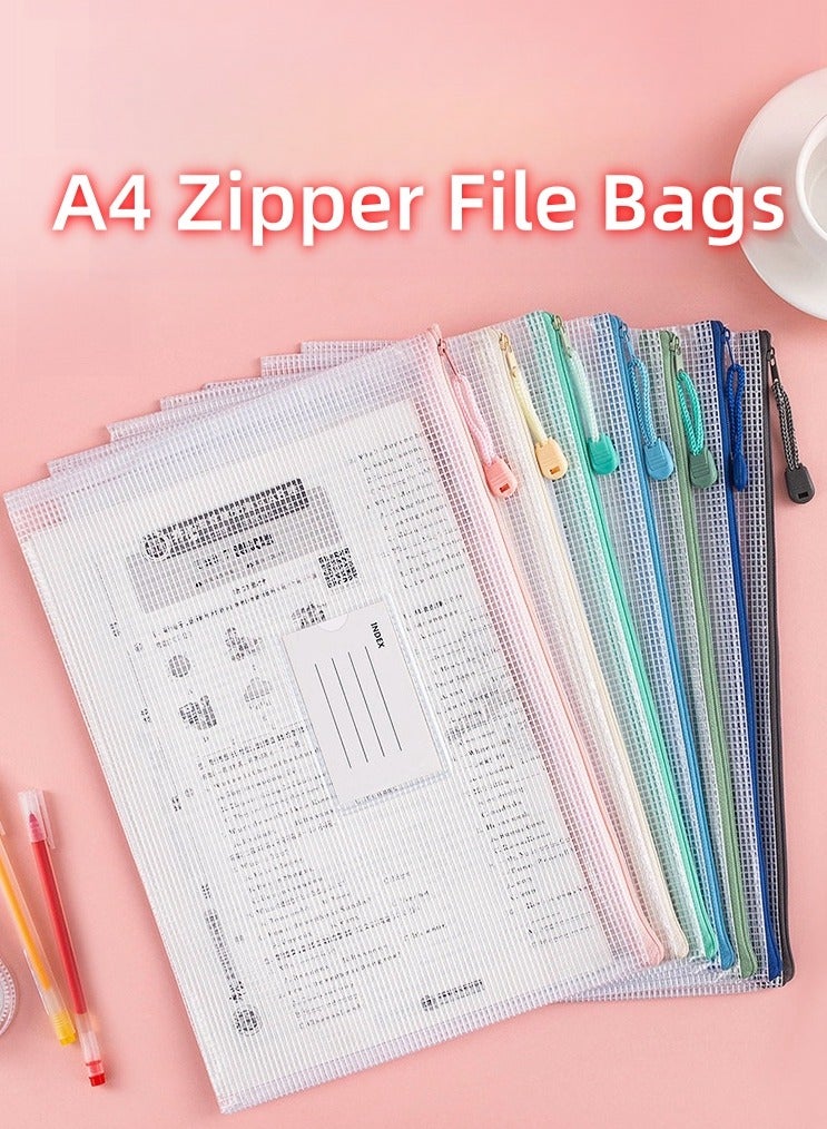 7 Pcs A4 Zipper File Bags, Zippered Waterproof PVC Pouch Plastic Zip Document Filing Folder 7 Colors, Document Bag with Label Pocket