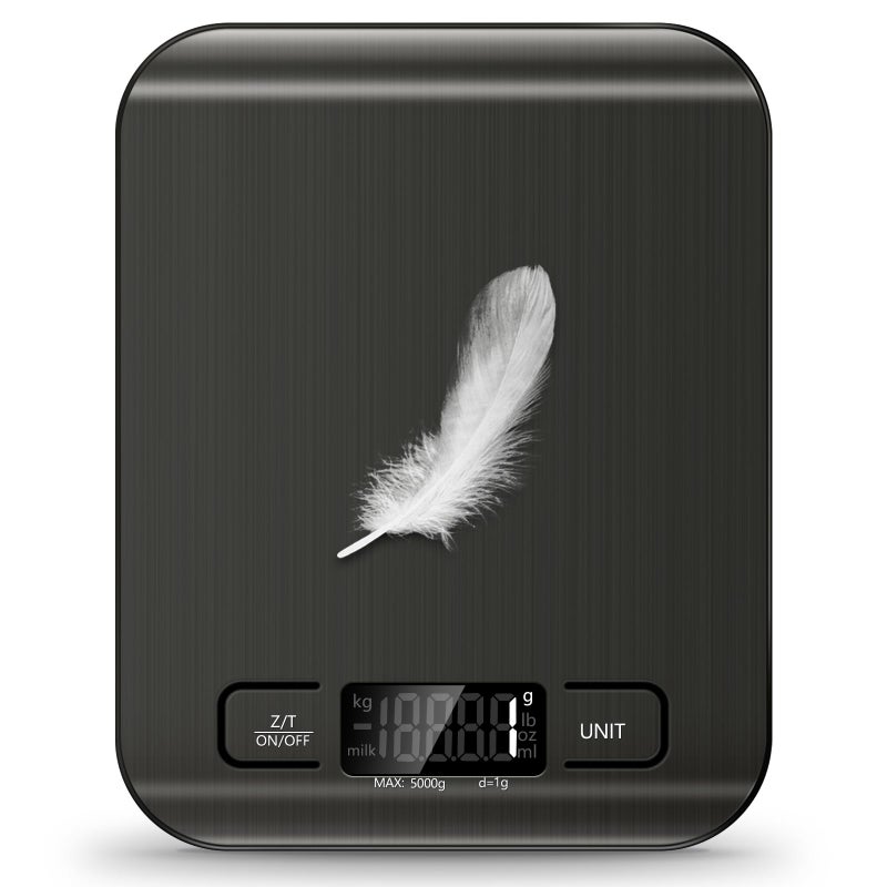 SOYOK Food Scale, 11lb Kitchen Scale with 6 Units Tare Function & LCD Display, 0.05oz/1g Stainless Steel Digital Food Scale Grams and Ounces for Baking, Cooking, Dieting and Meal Prep(Black) - Image 1