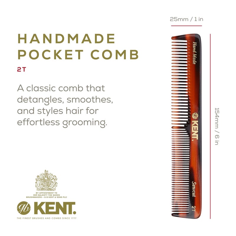 Kent 2T Fine Toot and Wide Tooth Comb For Men, Small Beard and Mustache Comb, Daily Hair Styling and Mens Grooming Combs,Handmade Saw-Cut and Polished, Made in England - Image 2