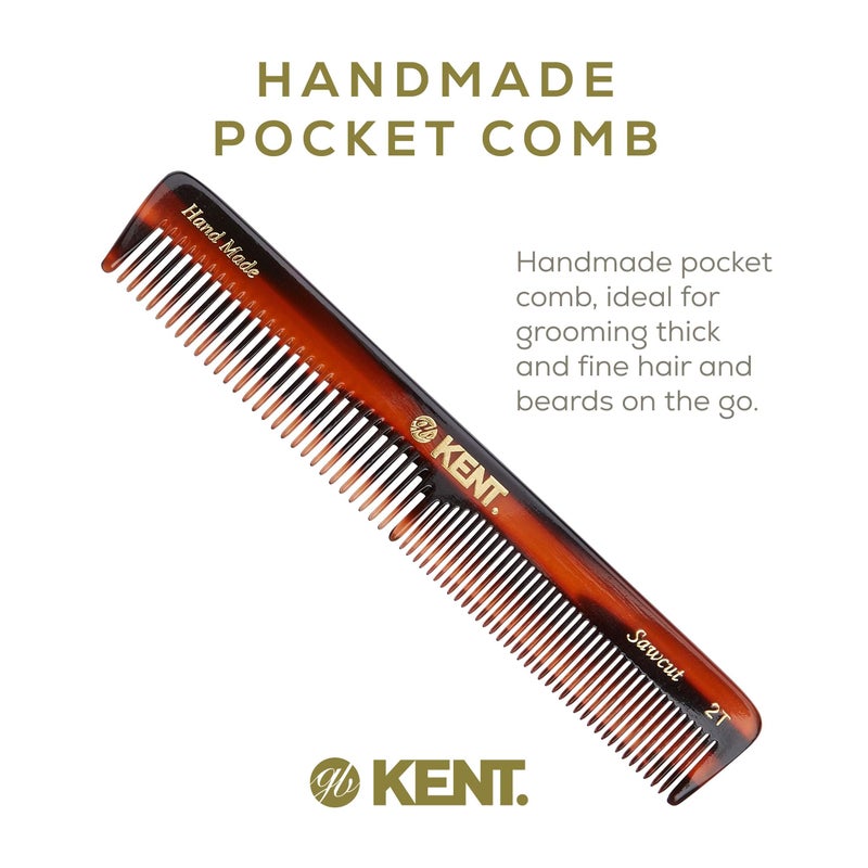 Kent 2T Fine Toot and Wide Tooth Comb For Men, Small Beard and Mustache Comb, Daily Hair Styling and Mens Grooming Combs,Handmade Saw-Cut and Polished, Made in England - Image 3