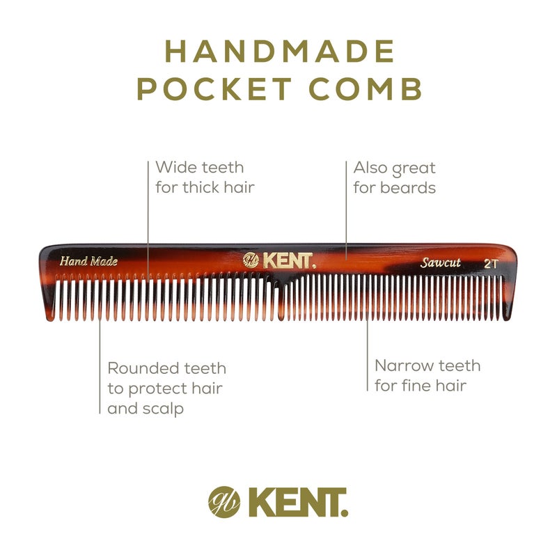 Kent 2T Fine Toot and Wide Tooth Comb For Men, Small Beard and Mustache Comb, Daily Hair Styling and Mens Grooming Combs,Handmade Saw-Cut and Polished, Made in England - Image 4