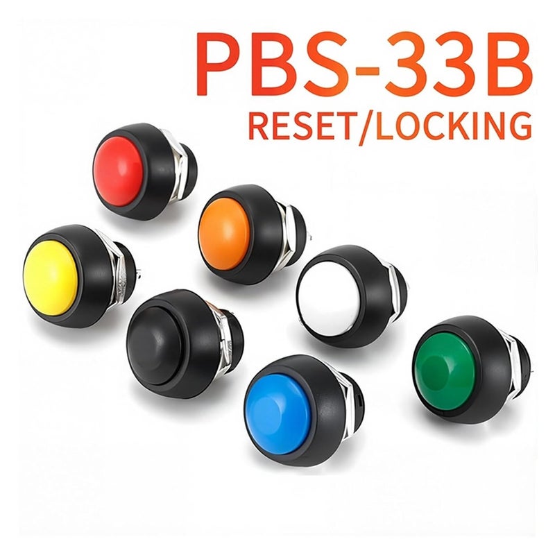 Red Locking 20PCS 12mm زر ضغط لحظي PBS 33B مع إعادة ضبط ذاتي دائري صغير NO 2Pin 1A DC12V - Image 4