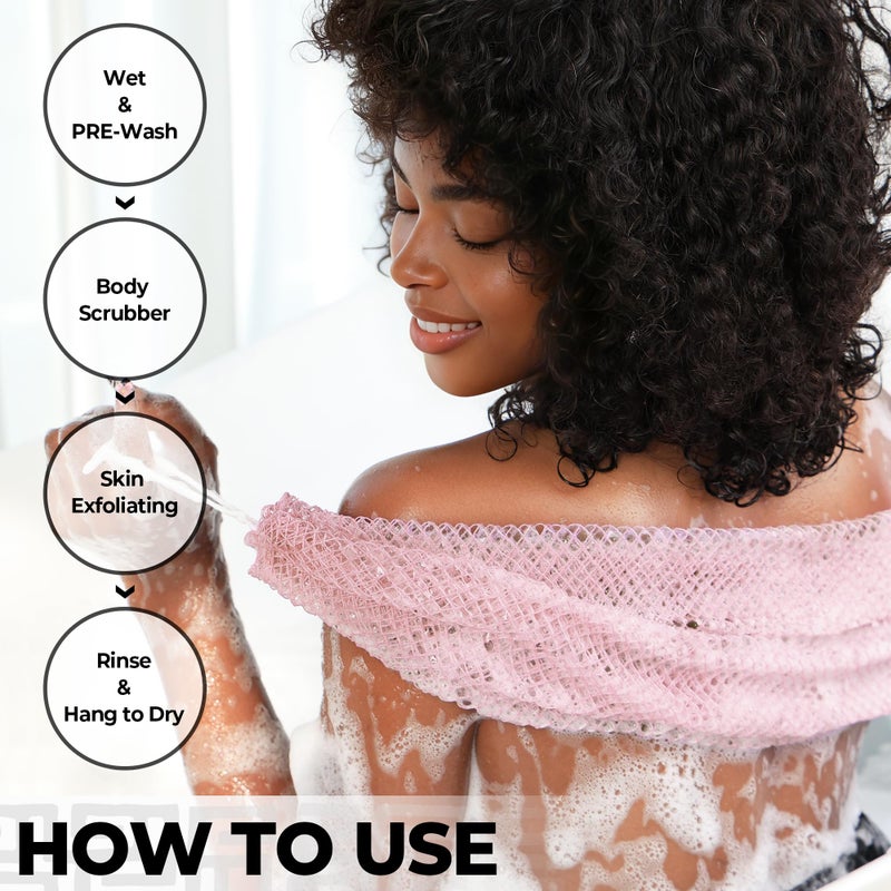 RelaxScene Afro Scrubber African Net Sponge - 2 Pieces Authentic African Wash Cloths - Exfoliating Body Sponges for Showering Forest & BabyPink - Back Scrub Exfoliator Shower Loofah for Body Bath Accessories - Image 5